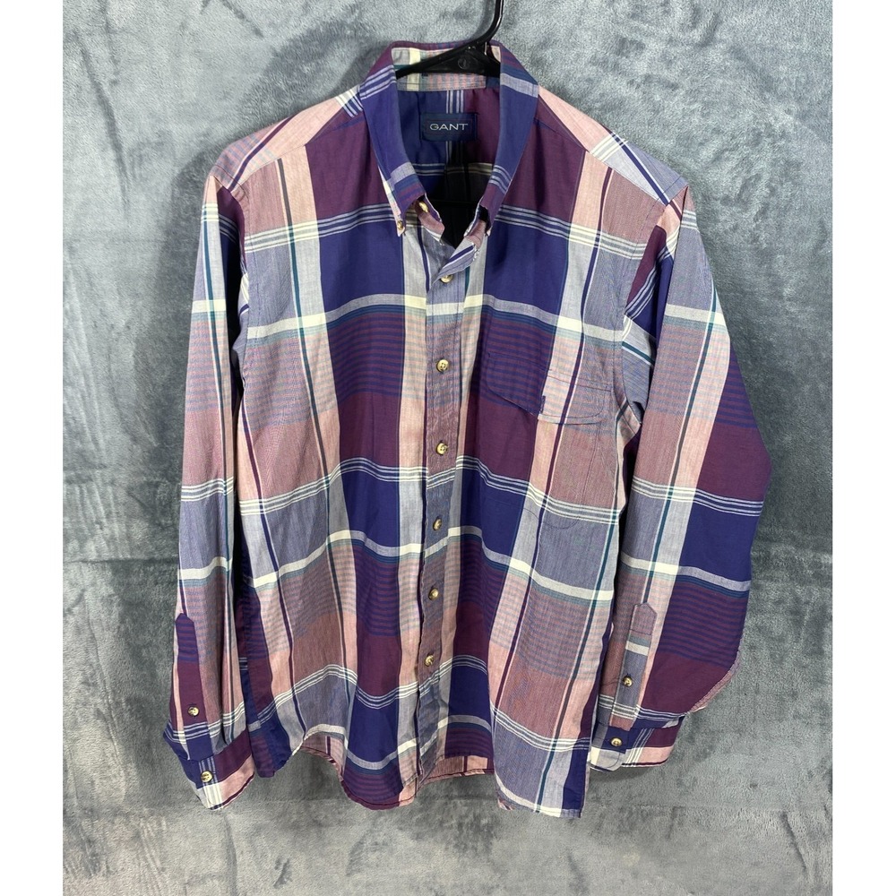 Vintage Gant Shirt Mens Medium Foxhunt Plaid Long Sleeve Paper Thin Button Down